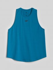 4F Koszulka bez rękawów regular szybkoschnąca damska - turkusowa XL. Niebieskie bluzki sportowe damskie 4f, l, z materiału, bez kołnierzyka, bez ramiączek. Za 79.99 zł.