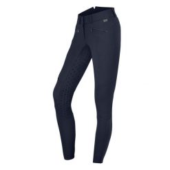 Spodnie do jazdy konnej z pełnym silikonowym gripem, wysokie w pasie dla kobiet. Niebieskie spodnie materiałowe damskie ELT, bez wzorów, sportowe. Za 474.00 zł.