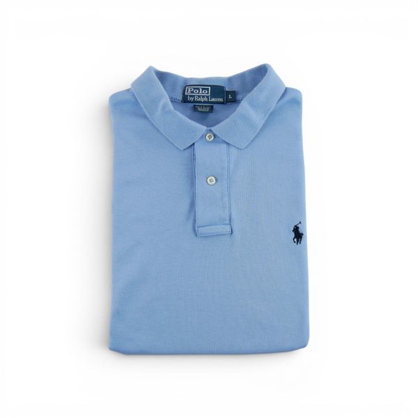 Second life - Polo Ralph Lauren koszulka męska z krótkim rękawem - Stan dobry. Niebieskie koszulki polo męskie Ralph Lauren, na lato, l, bez wzorów, z materiału, bez ramiączek. Za 106.46 zł.