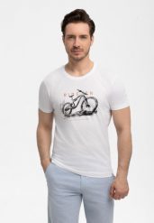 T-shirt z printem roweru T-RIDEON. Białe t-shirty męskie Volcano, m, bez wzorów, z bawełny, bez kołnierzyka. Za 59.99 zł.