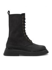 Pollini Trzewiki SA24074G1LTO0000 Czarny. Czarne botki damskie Pollini, z nubiku, bez obcasa, na płaskiej podeszwie, bez zapięcia. Za 1,659.00 zł.