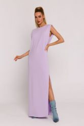 Długa bawełniana sukienka maxi liliowa. Sukienki damskie MOE, na lato, l, bez wzorów, z bawełny, bez kołnierzyka, bez ramiączek, maxi. Za 319.00 zł.