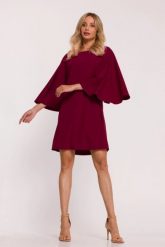 Elegancka sukienka trapezowa z bufiastymi rękawami bordowa. Czerwone sukienki damskie Stylove, m, bez wzorów, eleganckie, bez kołnierzyka, bez ramiączek, trapezowe. Za 329.00 zł.