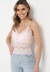 Różowy Koronkowy Top na Ramiączkach z Usztywnionymi Miseczkami Sileavia. Czerwone topy damskie Born2be, m, bez wzorów, z koronki, bez kołnierzyka. Za 39.99 zł.