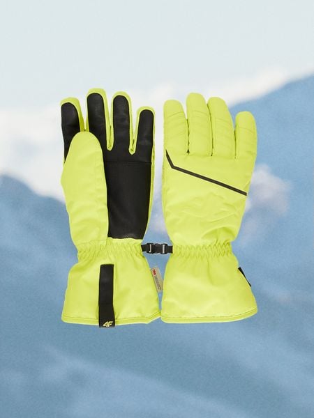 4F Rękawiczki narciarskie Thinsulate z membraną NeoDry męskie - żółte L. Żółte rękawiczki męskie 4f, na zimę, bez wzorów, z materiału. Za 149.99 zł.