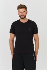 EMPORIO ARMANI Czarny t-shirt logo brodé. Czarne t-shirty męskie Emporio Armani, l, bez wzorów, bez kołnierzyka. W wyprzedaży za 208.99 zł.