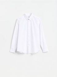 Koszula slim z bawełny merceryzowanej - biały. Białe koszule męskie Reserved, l, bez wzorów, z bawełny, bez kołnierzyka, bez ramiączek. Za 129.99 zł.