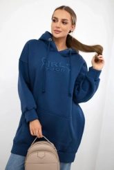 Bluza ocieplana z haftowanym napisem oversize jeansowa. Bluzy z kapturem damskie KESI, l, z bawełny. Za 238.37 zł.