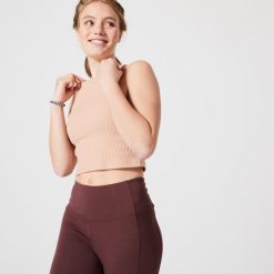 Koszulka bez rękawów damska Nyamba Gym & Pilates 520 crop top. Brązowe bluzki sportowe damskie NYAMBA, s, bez wzorów, z bawełny, bez ramiączek. W wyprzedaży za 29.99 zł.