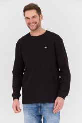 TOMMY JEANS Czarny sweter. Czarne swetry męskie Tommy Jeans, l, bez wzorów, z jeansu, bez kołnierzyka. W wyprzedaży za 267.99 zł.