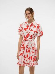 Vero Moda Sukienka w kolorze biało-czerwonym rozmiar: L. Białe sukienki damskie Vero Moda, na co dzień, l, bez wzorów, z bawełny, bez kołnierzyka, bez ramiączek, mini, proste. Za 162.11 zł.