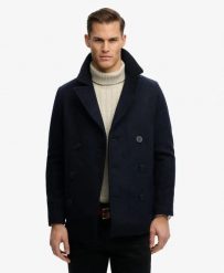 Superdry The Merchant Store - Płaszcz Pea Coat z mieszanki wełny. Niebieskie płaszcze męskie Superdry., l, bez wzorów, z materiału, eleganckie. Za 860.55 zł.