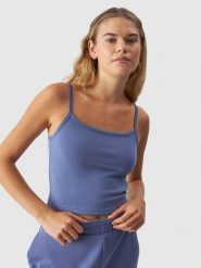4F Crop-top slim gładki z modalem damski - granatowy M. Niebieskie topy damskie 4f, m, bez wzorów, z dzianiny, bez kołnierzyka. W wyprzedaży za 29.99 zł.