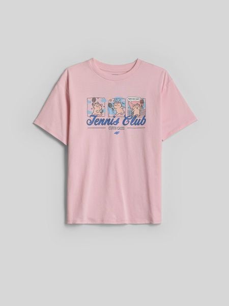 4F T-shirt loose z nadrukiem dziewczęcy - różowy 134/140 (8-10 lat). Czerwone koszulki dziewczęce 4f, bez wzorów, z bawełny, bez ramiączek. Za 59.99 zł.