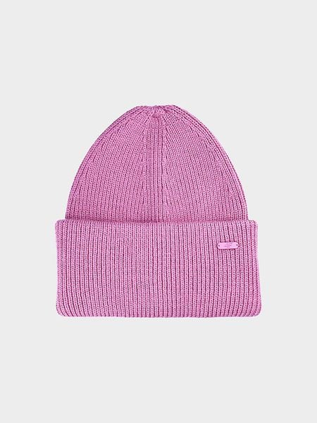 4F Czapka beanie w kolorze fioletowym rozmiar: M. Różowe czapki zimowe damskie 4f, ze splotem. Za 61.02 zł.