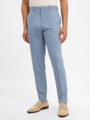 BOSS spodnie z zestawu modułowego z domieszką wełny owczej Mężczyźni Slim Fit wełna ze strzyży niebieski, 52. Niebieskie spodnie materiałowe męskie Boss, z wełny. Za 799.95 zł.