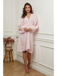 Plume Lniana sukienka "Rayms" w kolorze jasnoróżowym rozmiar: XL. Różowe sukienki damskie Plume, xl, bez wzorów, ze lnu, bez kołnierzyka, bez ramiączek, midi. Za 214.70 zł.