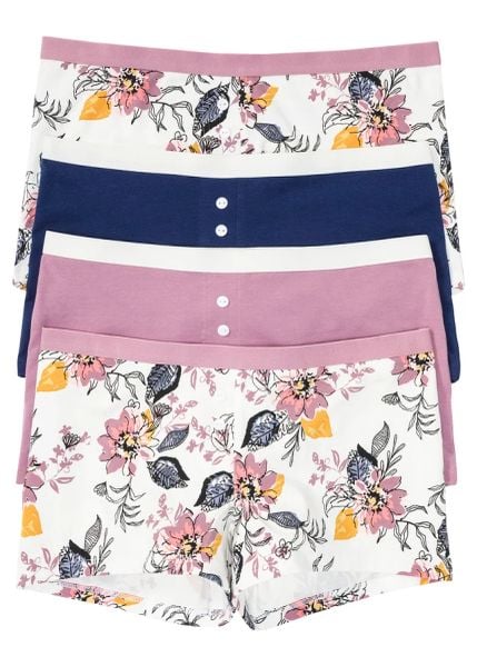 Bokserki z bawełną organiczną i guzikami (zestaw 4 par). Białe bokserki i panty damskie bonprix, bez wzorów, z bawełny. Za 69.99 zł.