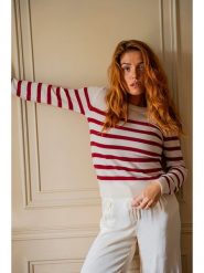 Maison Héritage Cashmere Kaszmirowy sweter w kolorze kremowo-czerwonym rozmiar: S. Brązowe swetry klasyczne damskie Maison Héritage Cashmere, s, z kaszmiru, bez kołnierzyka. Za 425.06 zł.