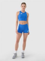 4F Legginsy krótkie treningowe damskie - niebieskie XS. Niebieskie legginsy damskie 4f, s, bez wzorów, z dzianiny. Za 89.99 zł.