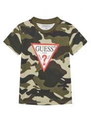 Guess T-Shirt N5YI04 K8HM4 Zielony Regular Fit. Zielone t-shirty chłopięce Guess, z aplikacjami, z bawełny, bez ramiączek. Za 69.99 zł.