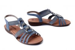 RIEKER REMONTE R3605-12 blue, sandały damskie. Niebieskie sandały damskie Rieker Remonte, bez wzorów, bez obcasa, na koturnie. Za 271.92 zł.