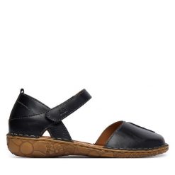 Półbuty Josef Seibel. Czarne półbuty damskie Josef Seibel, bez wzorów, bez obcasa, na płaskiej podeszwie. Za 349.99 zł.