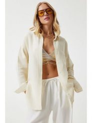 Happiness Istanbul Koszula w kolorze kremowym rozmiar: 36. Brązowe koszule damskie Happiness Istanbul, bez wzorów, z bawełny, bez kołnierzyka, bez ramiączek. Za 86.99 zł.