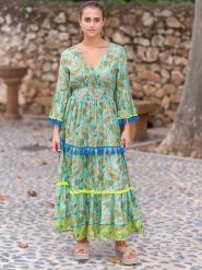 Isla Bonita by SIGRIS Sukienka w kolorze zielonym ze wzorem rozmiar: L. Zielone sukienki damskie Isla Bonita by SIGRIS, l, z aplikacjami, z bawełny, bez kołnierzyka, bez ramiączek, maxi, rozkloszowane. Za 219.08 zł.