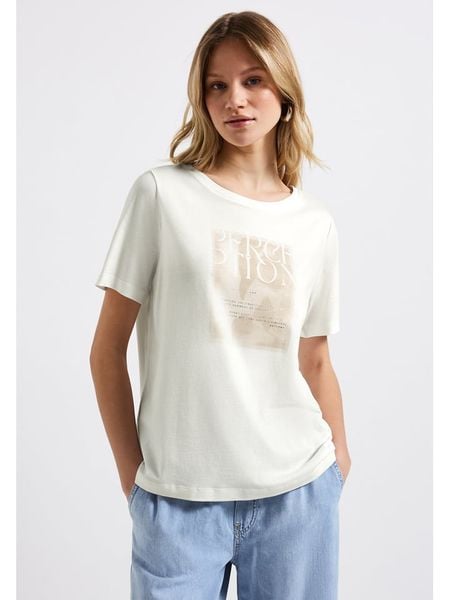 Street One Koszulka w kolorze kremowym rozmiar: 40. Brązowe bluzki damskie Street One, bez wzorów, z bawełny, bez kołnierzyka. Za 74.46 zł.