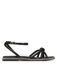 Guess Sandały FLJSLO LEA03 Czarny. Czarne sandały damskie Guess, z aplikacjami, ze skóry, bez obcasa, na płaskiej podeszwie. Za 379.99 zł.