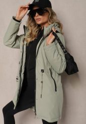 Jasnozielona Kurtka w Stylu Parki na Napy ze Ściągaczami w Pasie Ardodia. Zielone kurtki damskie Renee, l, bez wzorów, z jeansu. Za 279.99 zł.