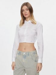 Tommy Jeans Koszula DW0DW17344 Biały Slim Fit. Białe koszule damskie Tommy Jeans, xs, bez wzorów, z bawełny, biznesowe, bez kołnierzyka, bez ramiączek. Za 239.99 zł.