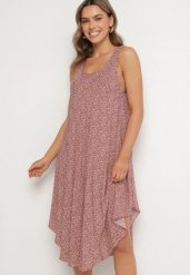 Beżowa Rozkloszowana Sukienka z Bawełny w Abstrakcyjny Wzór Ronive. Brązowe sukienki damskie Born2be, na co dzień, l, bez wzorów, z bawełny, eleganckie, bez kołnierzyka, bez ramiączek, midi, rozkloszowane. W wyprzedaży za 43.99 zł.
