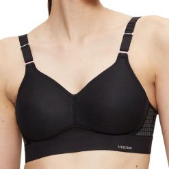 Stanik do biegania Hybrid Lite z wysoki poziomem podtrzymywania. Czarne biustonosze TRIACTION, bez wzorów, z bawełny. Za 288.00 zł.