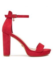DeeZee Sandały SE008 Czerwony. Czerwone sandały damskie DeeZee, bez wzorów, z materiału, bez obcasa, na słupku. Za 139.99 zł.