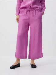 Lniane spodnie z wiązaniem - fioletowy. Fioletowe spodnie materiałowe damskie Reserved, bez wzorów. Za 179.99 zł.