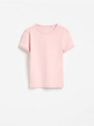 T-shirt z dodatkiem modalu - brudny róż. Czerwone koszulki dziewczęce Reserved, bez wzorów, z dzianiny, bez ramiączek. Za 25.99 zł.