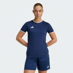Koszulka Entrada26. Białe bluzki sportowe damskie Adidas, l, z aplikacjami, z materiału, bez ramiączek. Za 79.95 zł.