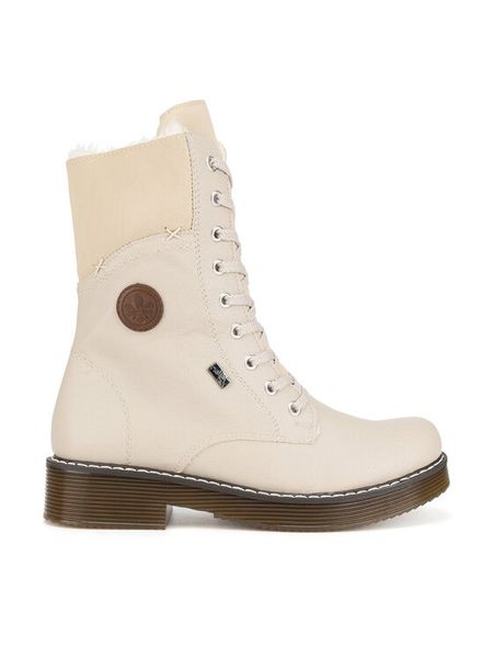 Rieker Botki 70048-60 Beżowy. Brązowe botki damskie Rieker, z materiału, bez obcasa, na płaskiej podeszwie, bez zapięcia. Za 299.99 zł.