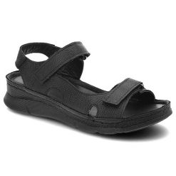 Sandały damskie Kampa, miękka skórzana cholewka regulowane paski na rzep zapewniające dopasowanie, czarne, K192. Czarne sandały damskie KAMPA, bez wzorów, ze skóry, bez obcasa. Za 175.00 zł.