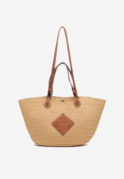Ciemnobeżowa Torebka w Stylu Boho z Plecionki Galofina. Brązowe shopper bag damskie Born2be, bez wzorów, z jeansu, bez dodatków. Za 109.99 zł.