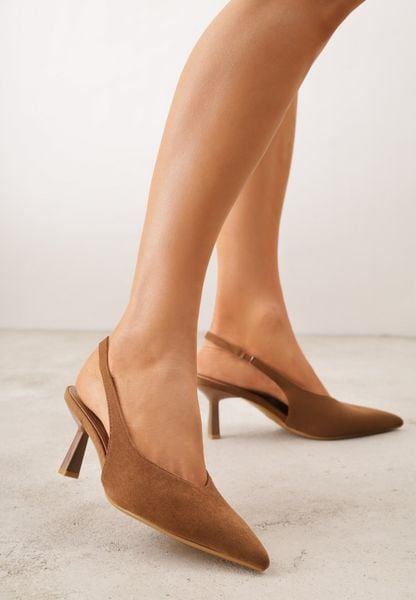 Brązowe Czółenka VICES na Klepsydrowej Szpilce z Odkrytą Piętą Azisera. Brązowe czółenka damskie Born2be, bez wzorów, z jeansu, bez obcasa, na szpilce. Za 79.99 zł.