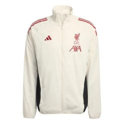Kurtka treningowa Prematch Liverpool FC 2025/26. Białe kurtki treningowe męskie Adidas, l, bez wzorów, z materiału, na fitness i siłownię. Za 326.00 zł.