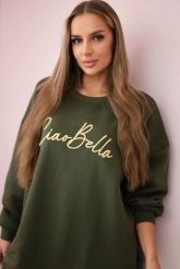 Bluza ocieplana z napisem Ciao Bella khaki. Brązowe bluzy bez kaptura damskie KESI, l, z bawełny. Za 258.24 zł.