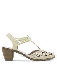 Rieker Sandały 40969-80 Écru. Białe sandały damskie Rieker, bez wzorów, ze skóry, bez obcasa, na słupku. Za 289.99 zł.