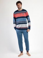 Lois Piżama "Rayas Burnt" w kolorze niebiesko-koralowym rozmiar: L. Niebieskie piżamy męskie lois, l, bez wzorów, bez ramiączek. Za 165.99 zł.