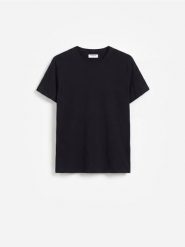 T-shirt slim z bawełny pima - czarny. Czarne t-shirty męskie Reserved, l, bez wzorów, z bawełny, bez kołnierzyka. Za 79.99 zł.