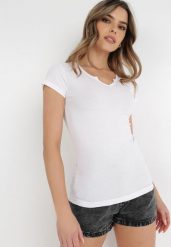 Biały T-shirt Aerippe. Białe t-shirty damskie Born2be, l, z aplikacjami, z bawełny, bez kołnierzyka. Za 19.99 zł.