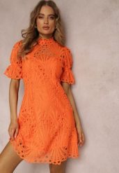 Pomarańczowa Sukienka Aeryse. Brązowe sukienki damskie Renee, m, z aplikacjami, z koronki, bez kołnierzyka, bez ramiączek, mini. W wyprzedaży za 118.99 zł.